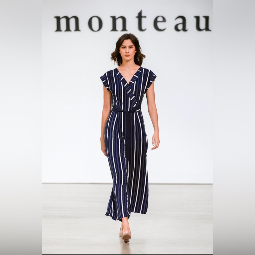 Monteau Navy and White Striped Jumpsuit